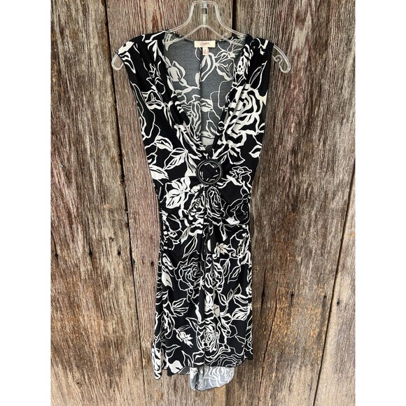 Vintage Y2K 2000s Candies Black White Floral O-Ring Short Sleeve Dress Small - Picture 1 of 4